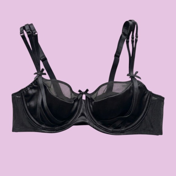 Cacique Other - Black Strappy Mesh Underwire Bra Satin Multi Strap Edgy Lingerie 40D